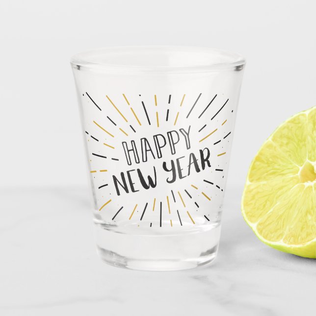 New Year Art Burst Graphic Happy New year Text Art Shot Glass (Front)