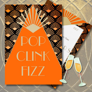 New Year Art Deco Pop Clink Fizz Gold Vintage Invitation
