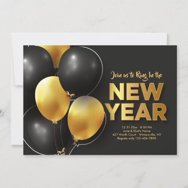 New Year Black and Gold Invitation (Front)