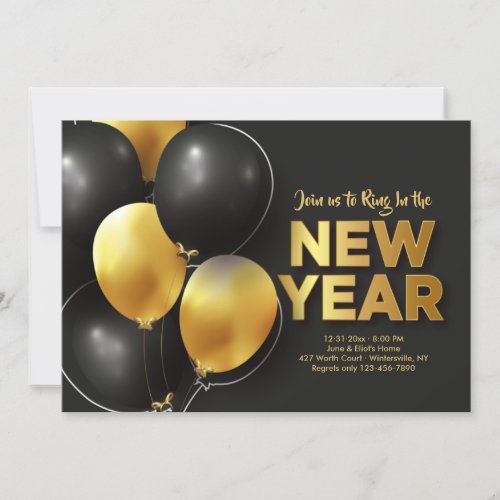 New Year Black and Gold Invitation