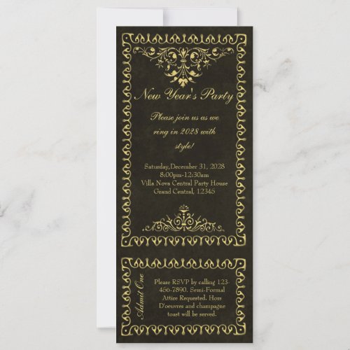 New Year Black and Gold Vintage Ticket Invitations