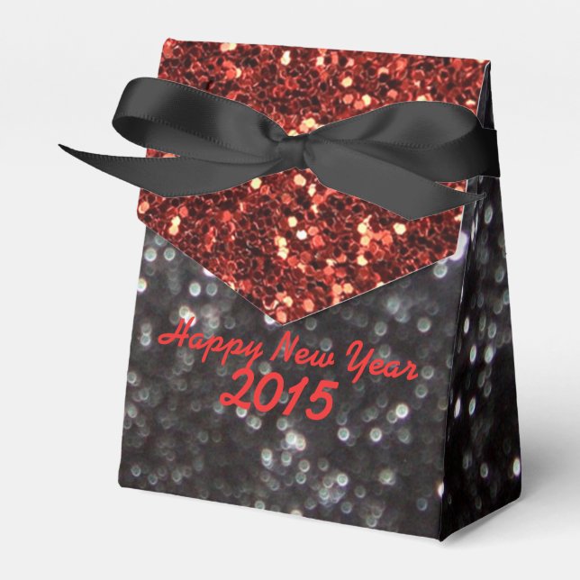 New Year Black and Red Glitter Pattern Favor Box (Front Side)