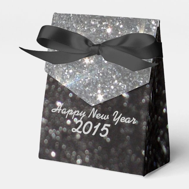 New Year Black and Silver Glitter Favor Box (Front Side)