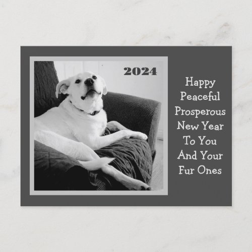 New Year Black and White Photo of Cute Dog Grey Holiday Postcard