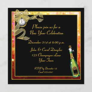 New Year Black Gold Champagne Invitation