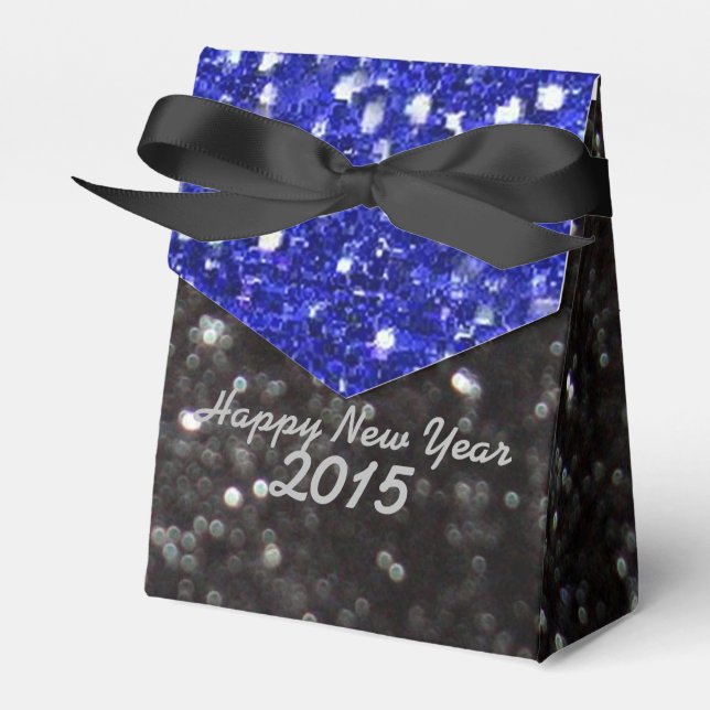 New Year Blue and Black Glitter Pattern Favor Box (Front Side)