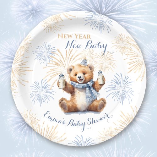 New Year Blue Boy Baby Shower Paper Plates