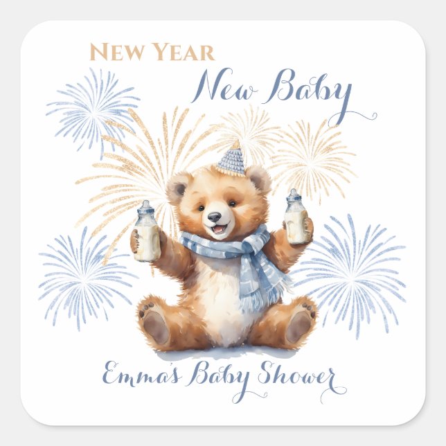 New Year Blue Boy Baby Shower Sticker (Front)