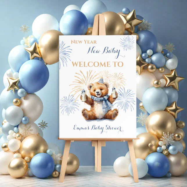New Year Blue Boy Baby Shower Welcome Foam Board | Zazzle