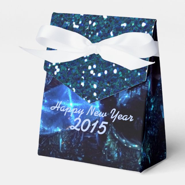 New Year Blue Lights and Glitter Pattern Favor Box (Front Side)
