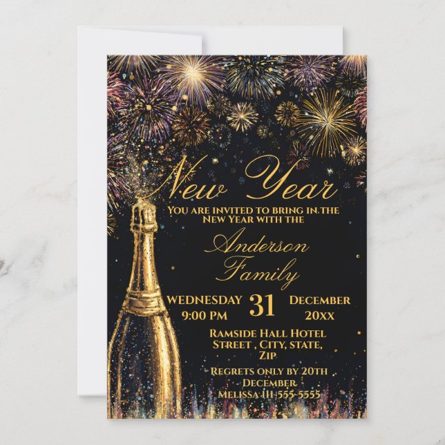 New Year Bubbly Celebration Invitation (Front)