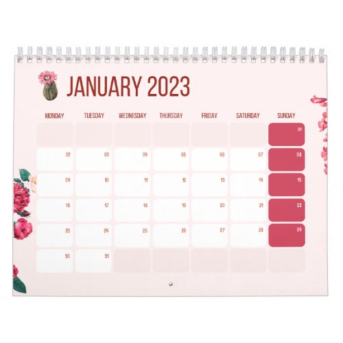  New Year Calendar 2023  Flowers Jan