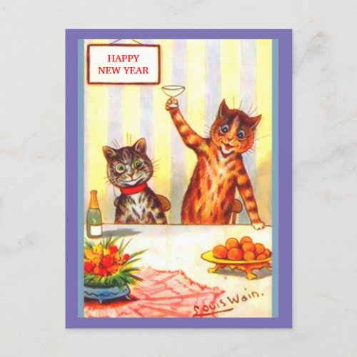 New Year Cat Humor Vintage Anthropomorphic Art cpy Postcard
