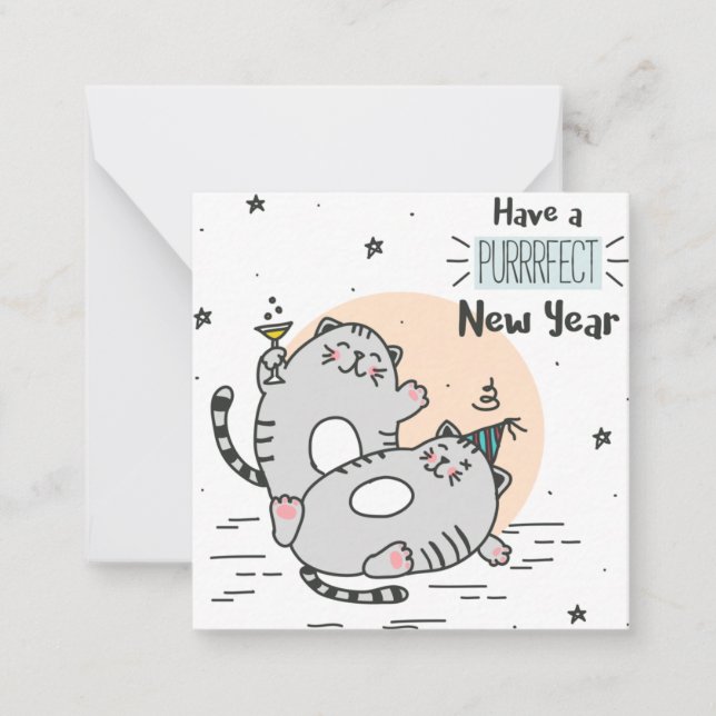 New Year Cats Note Card (Front)