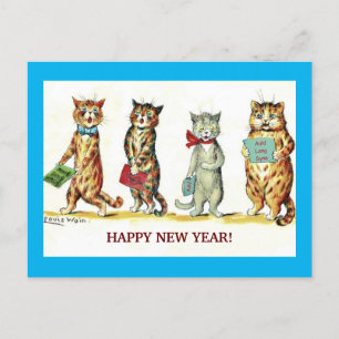 New Year Cats Sing Auld Lang Syne, Fun Vintage cpy Postcard