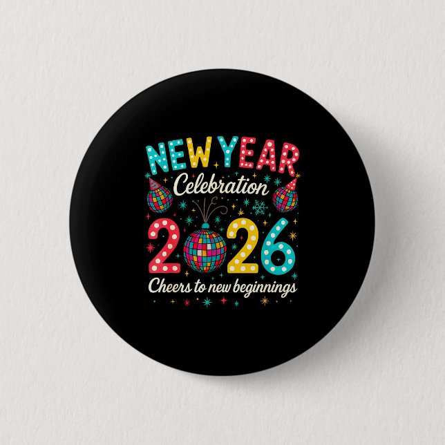 New Year Celebration 2026 Disco Ball Matching Wint Button (Front)