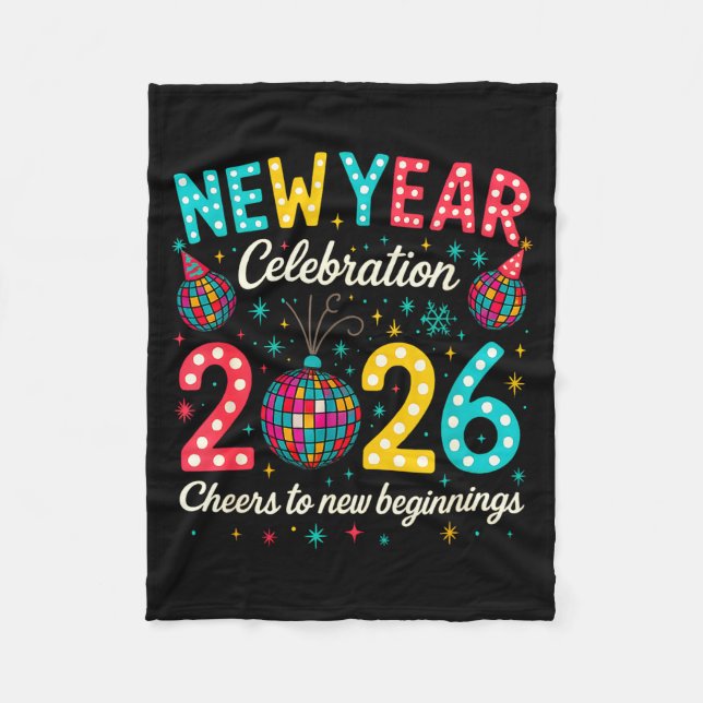 New Year Celebration 2026 Disco Ball Matching Wint Fleece Blanket (Front)