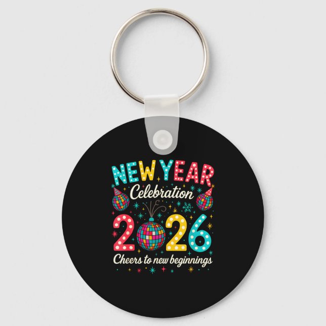 New Year Celebration 2026 Disco Ball Matching Wint Keychain (Front)