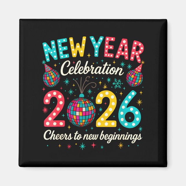 New Year Celebration 2026 Disco Ball Matching Wint Magnet (Front)