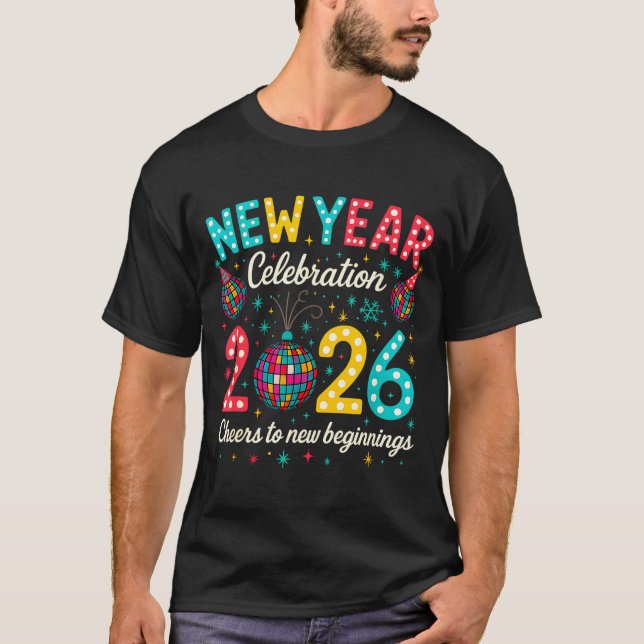 New Year Celebration 2026 Disco Ball Matching Wint T-Shirt (Front)