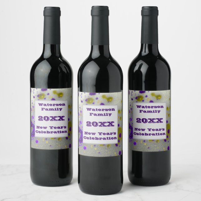 New Year Celebration Modern Silver Family Party Wine Label (Bottles)
