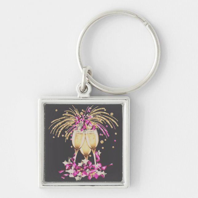 New year celebration with champagne  glasses  keychain (Front)