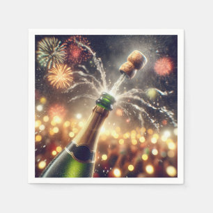 New Year Champagne With Popping Cork Napkins
