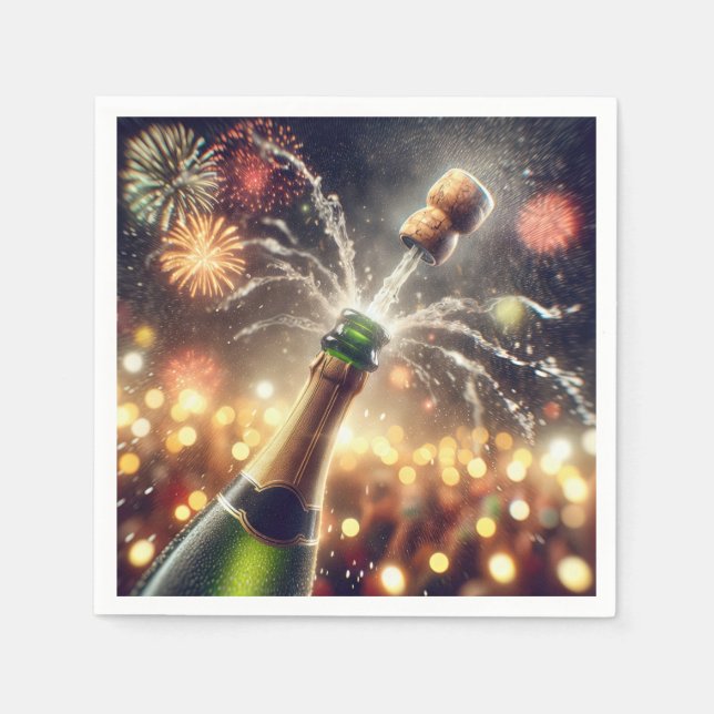 New Year Champagne With Popping Cork Napkins (Front)