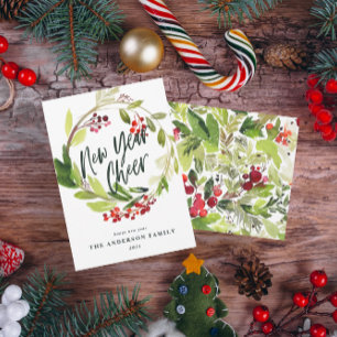 New Year Cheer botanical wreath holiday select Card