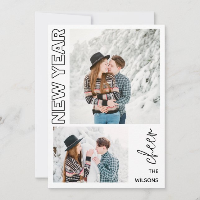 new year cheer elegant multi photo holiday card (Front)