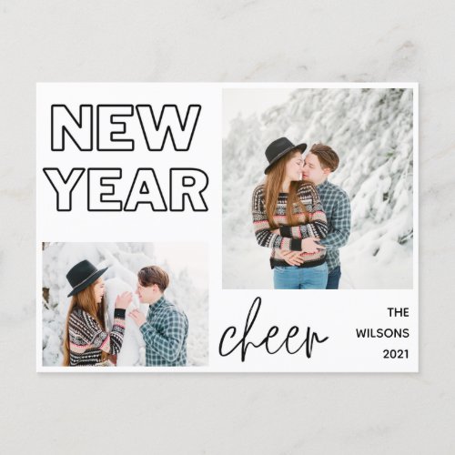new year cheer elegant multi photo holiday postcard