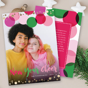 New Year Cheer Fun & Colorful Confetti Dots Photo Holiday Card