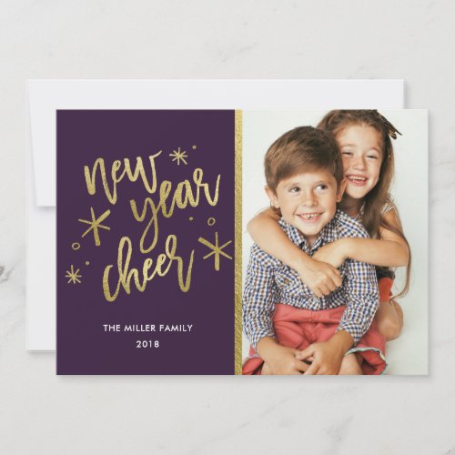 New Year Cheer Gold Foil Holiday Photo Card