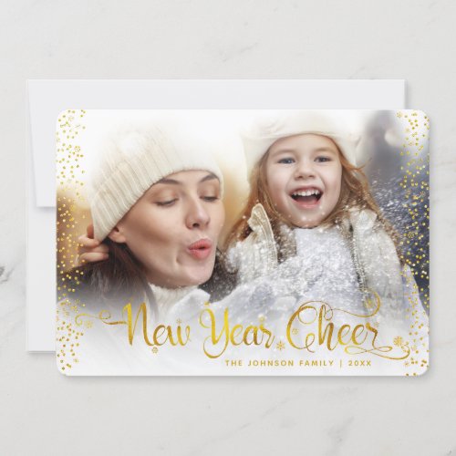 New Year Cheer Gold Glitter Dots Photo Modern Bold Holiday Card
