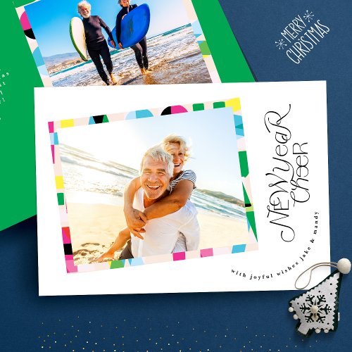 New Year Cheer  Modern Colorful Photo Frame Holiday Card