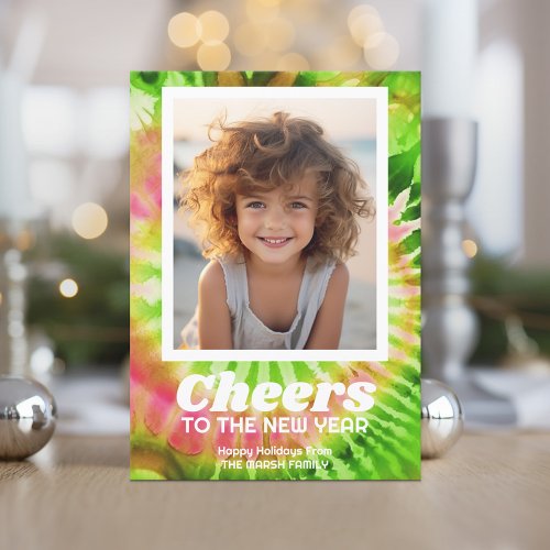 New Year Cheer Modern Colorful Tie Dye _ Photo Holiday Card