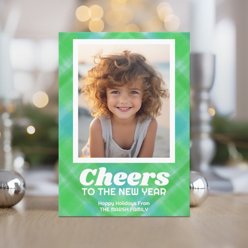 New Year Cheer Modern Colorful Watercolor Photo Holiday Card