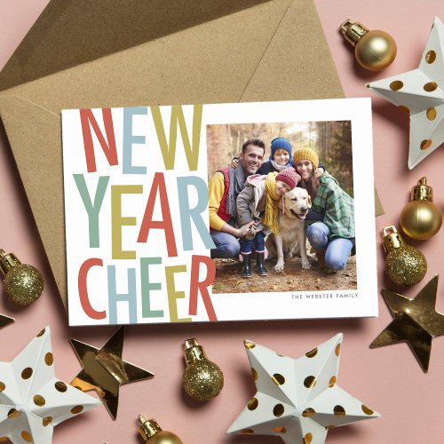 New Year Cheer one photo fun colorful Holiday Card