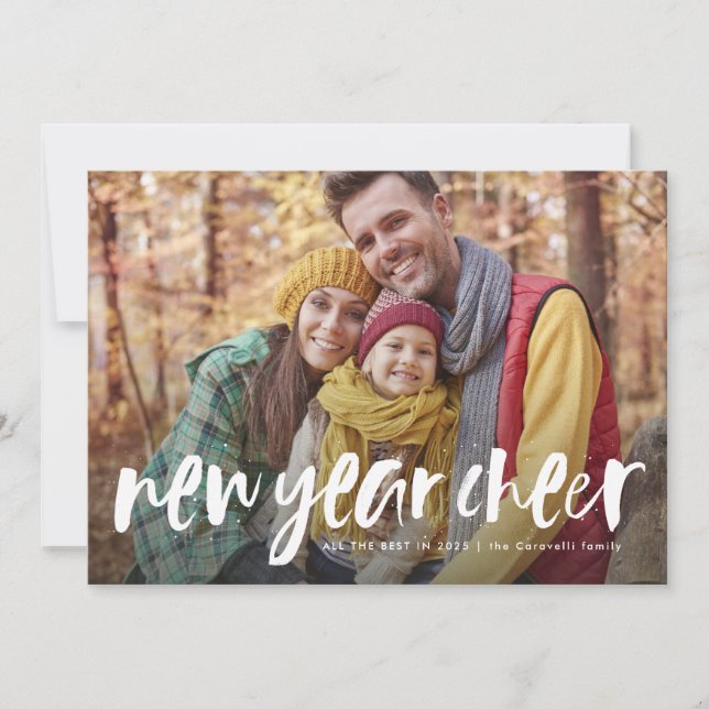 New year cheer playful funky writing photo card (Front)