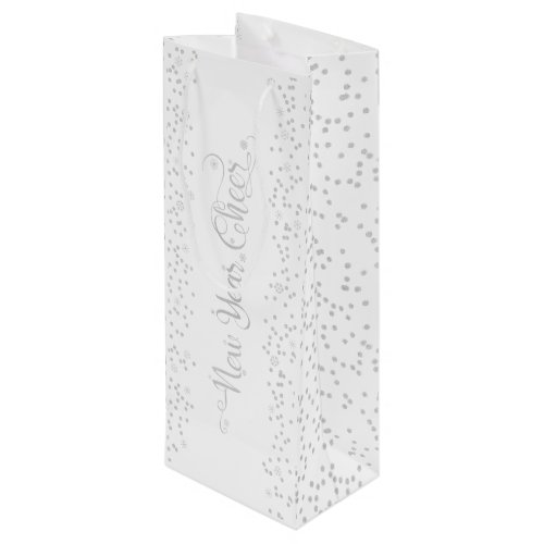 New Year Cheer Silver Glitter Snowflakes on White Wine Gift Bag