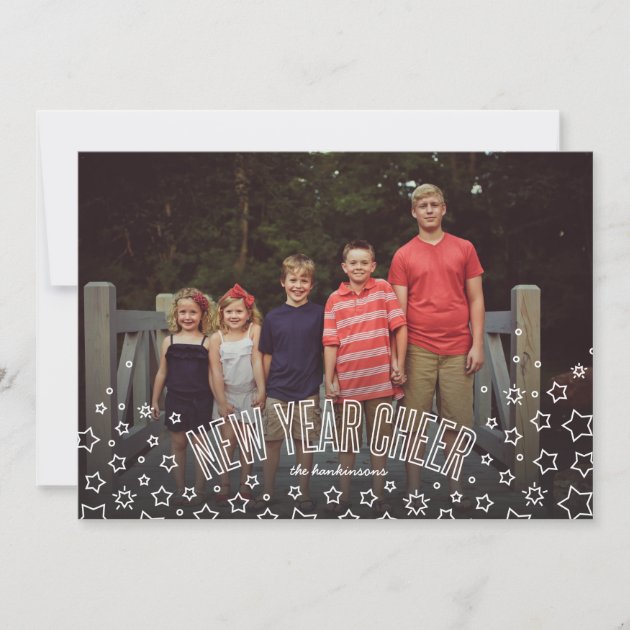 New Year Cheer Stars And Bubbly Holiday Photo Card