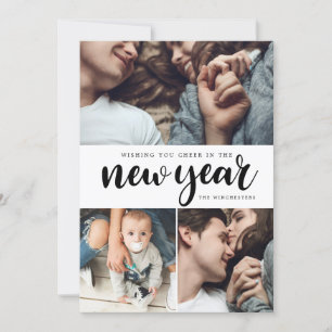 New Year Cheer Three Photo Collage New Year Card