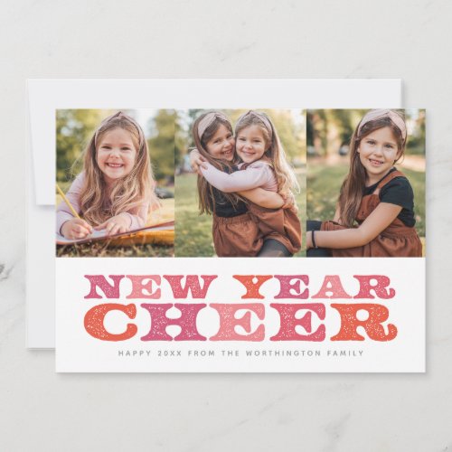 New Year Cheer three photo colorful holiday card