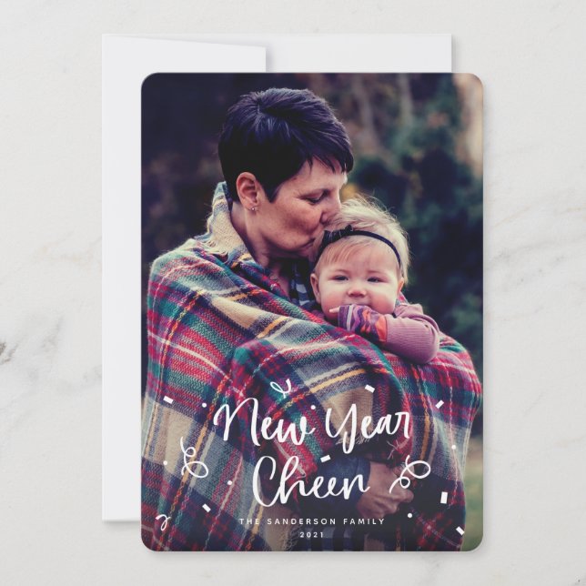 New Year Cheer Ticker Tape Full Photo Holiday Card (Front)