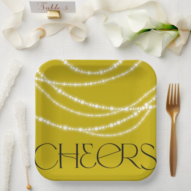 New Year Cheers Sparkling Lights Stylish Chic Paper Plates (Wedding)