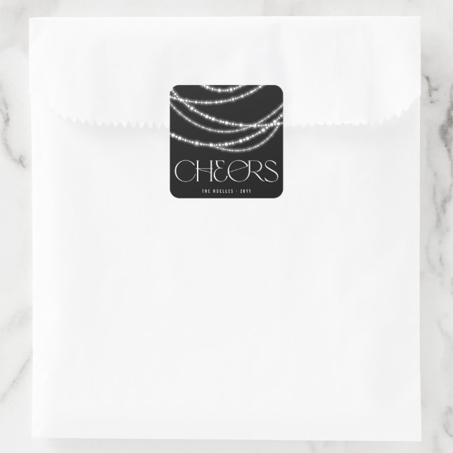 New Year Cheers Sparkling Lights Stylish Chic Square Sticker (Bag)