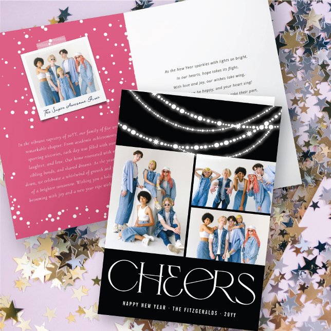 New Year Cheers Sparkling Lights Stylish Photo Holiday Card (Creator Uploaded)