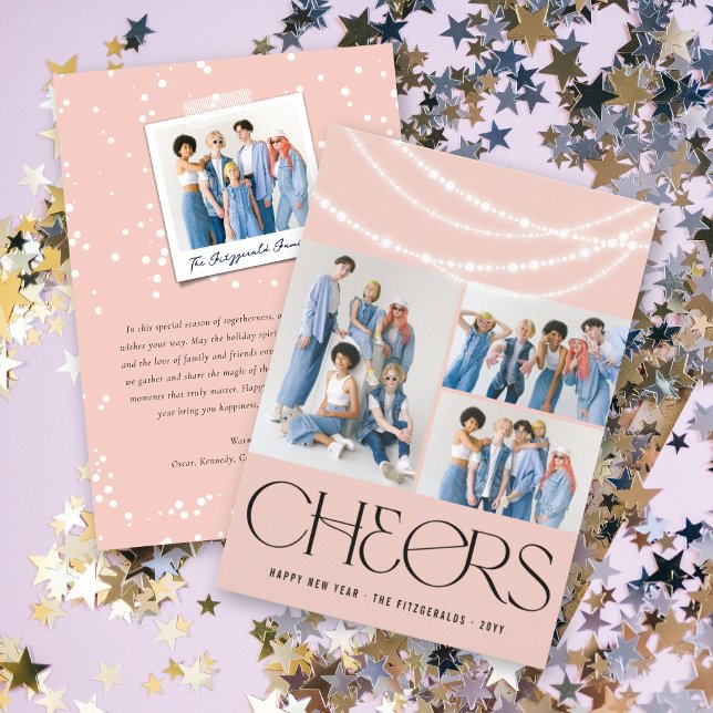 New Year Cheers Sparkling Lights Stylish Photo Holiday Card (Creator Uploaded)