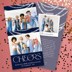 New Year Cheers Sparkling Lights Stylish Photo Holiday Card