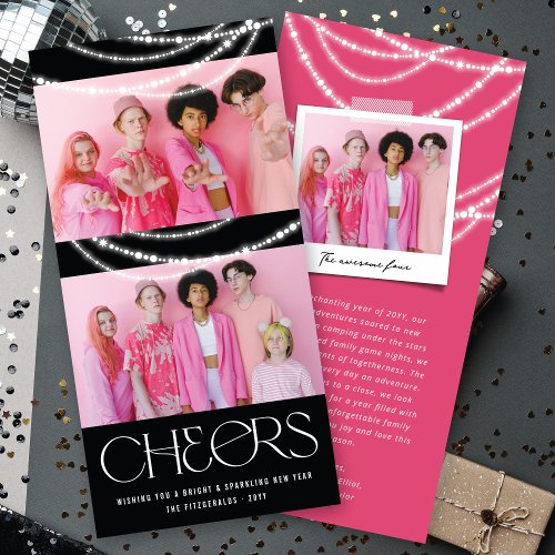 New Year Cheers Sparkling Lights Stylish Photo Holiday Card